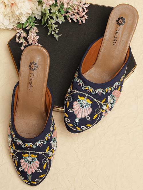 women embroidered slip on block heel mules - 22053858 -  Standard Image - 0