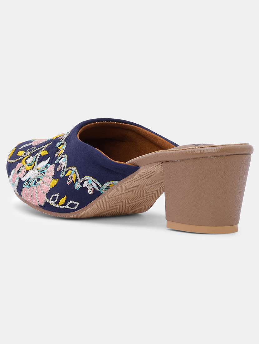 women embroidered slip on block heel mules - 22053858 - Standard Image - 3