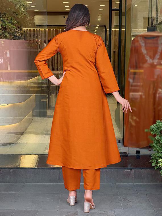 orange chanderi straight kurta - 22053862 - Standard Image - 5