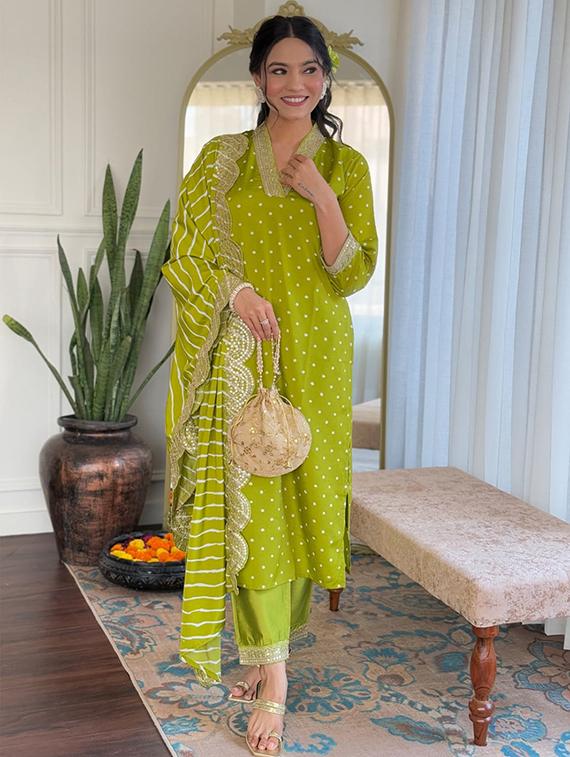 lime silk blend straight kurta - 22053864 - Standard Image - 3