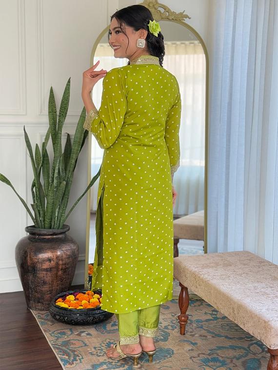 lime silk blend straight kurta - 22053864 - Standard Image - 5