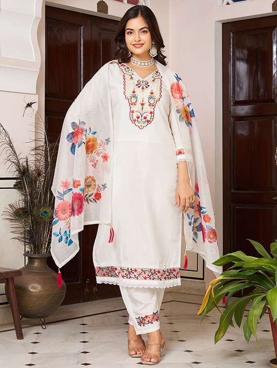 off white chanderi straight kurta - 22053865 - Standard Image - 3