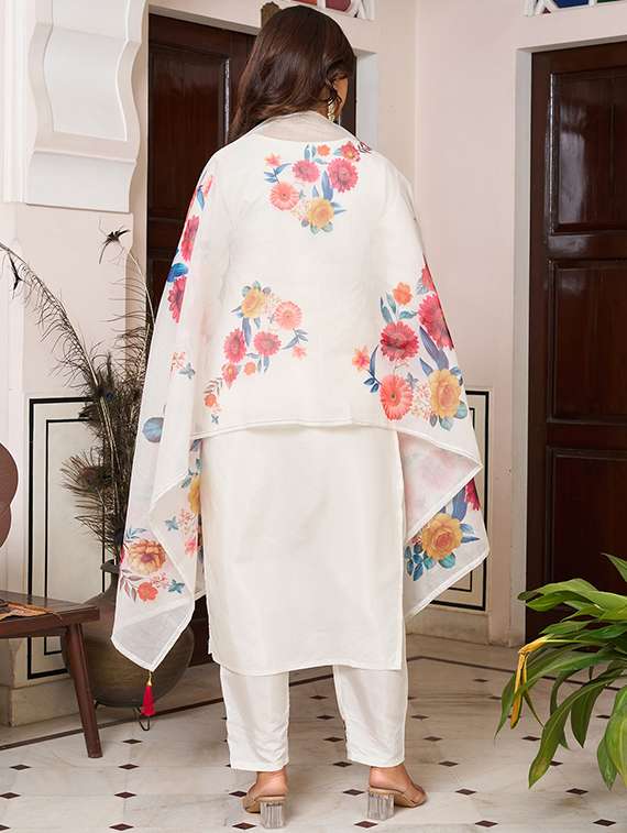 off white chanderi straight kurta - 22053865 - Standard Image - 5