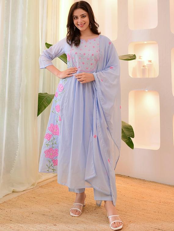 light blue silk blend straight kurta