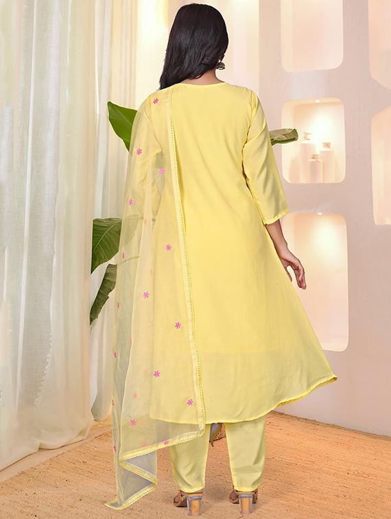 yellow silk blend straight kurta - 22053867 - Standard Image - 3