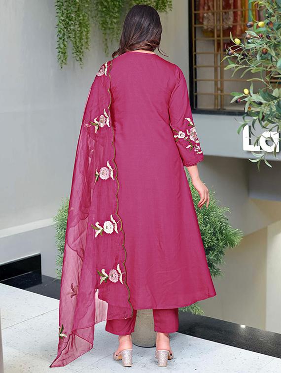 magenta chanderi straight kurta - 22053869 - Standard Image - 3