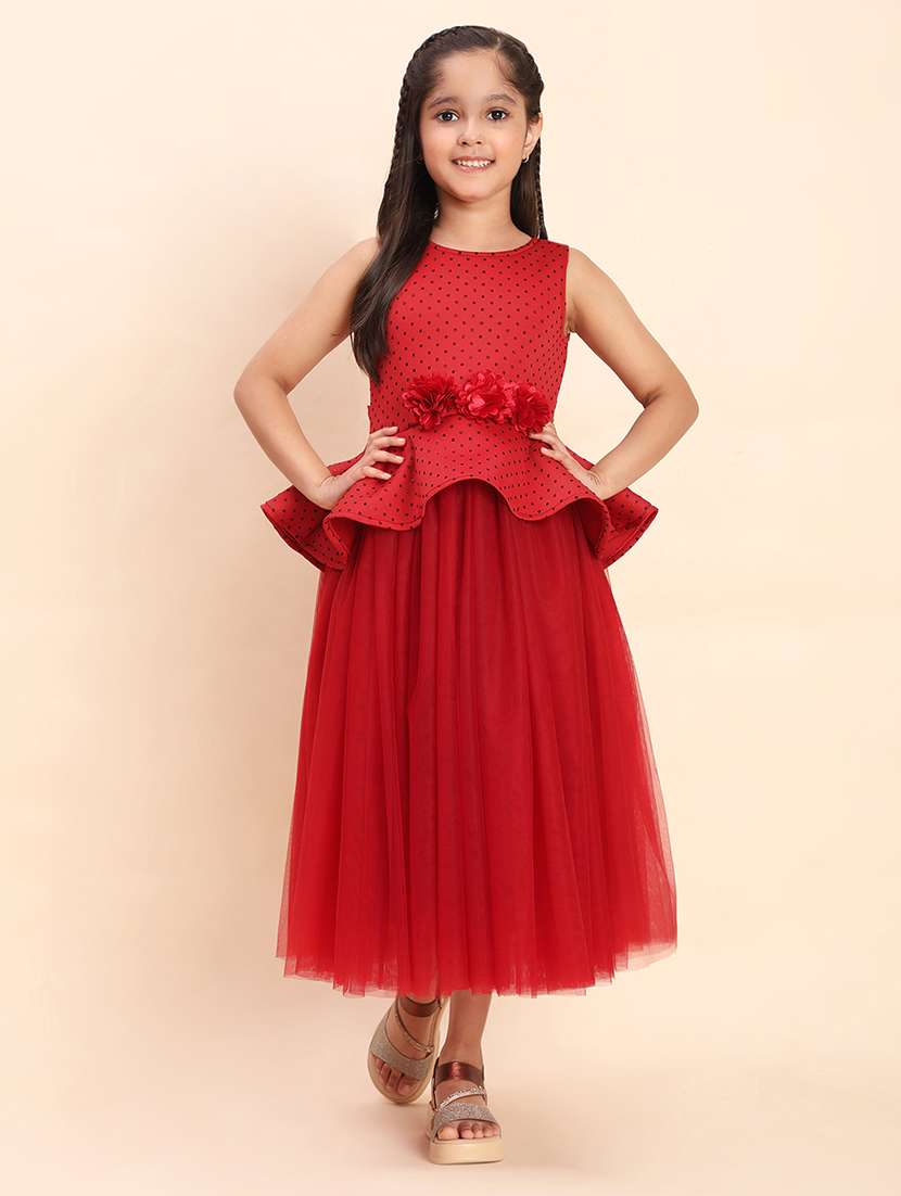 girls maroon embellished sleeveless gown - 22053887 -  Standard Image - 3