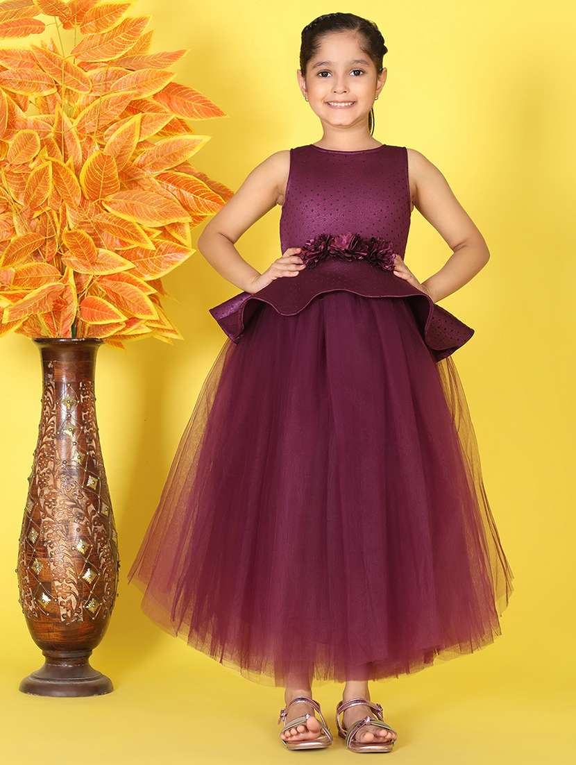 girls purple embellished sleeveless gown