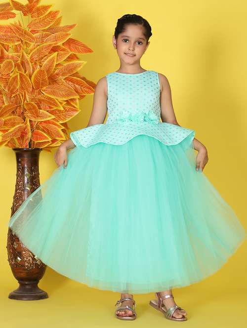 girls self designed sleeve round neck gown - 22053891 -  Standard Image - 0
