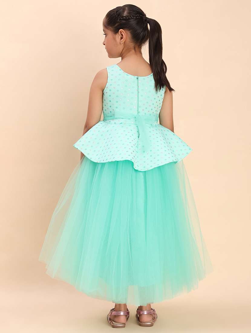 girls self designed sleeve round neck gown - 22053891 -  Standard Image - 3