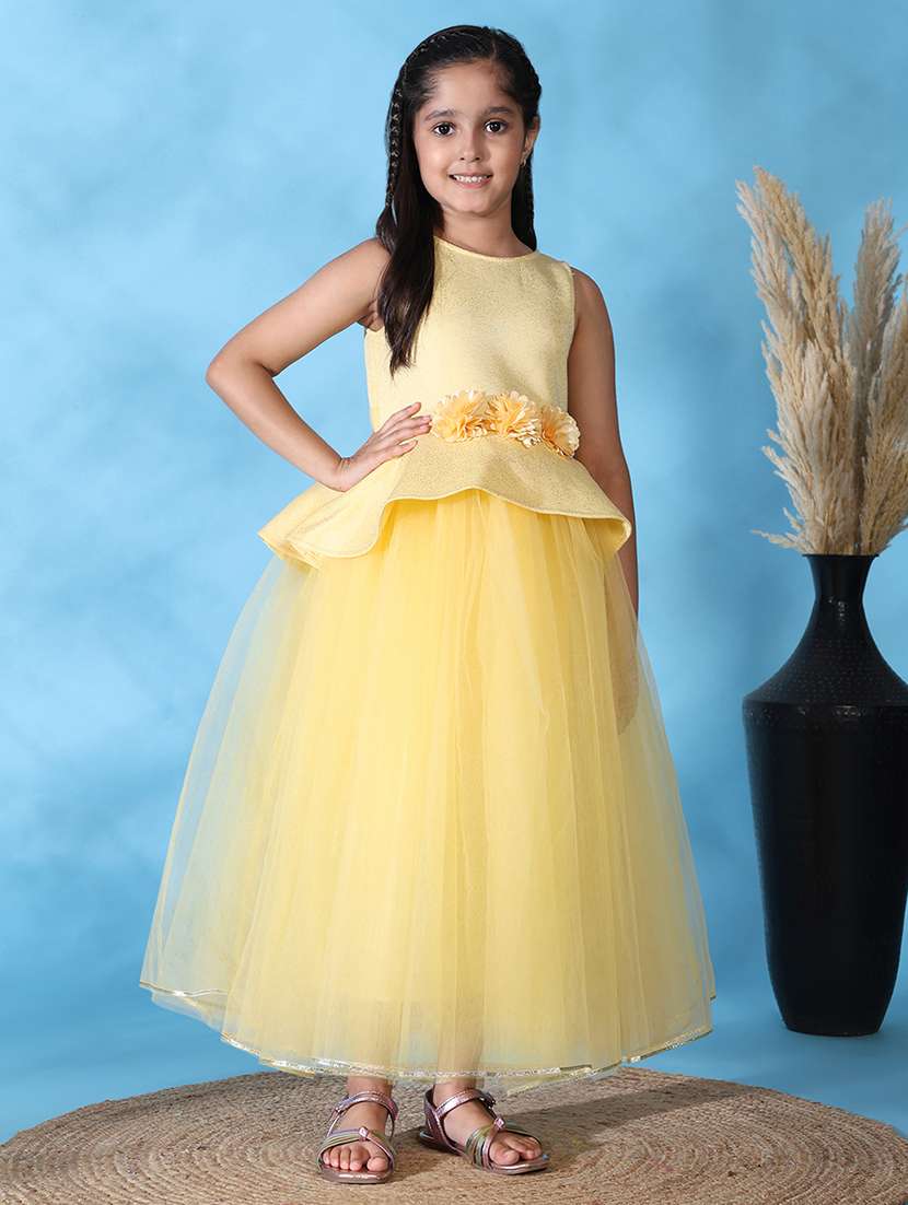 girls self designed sleeve round neck gown