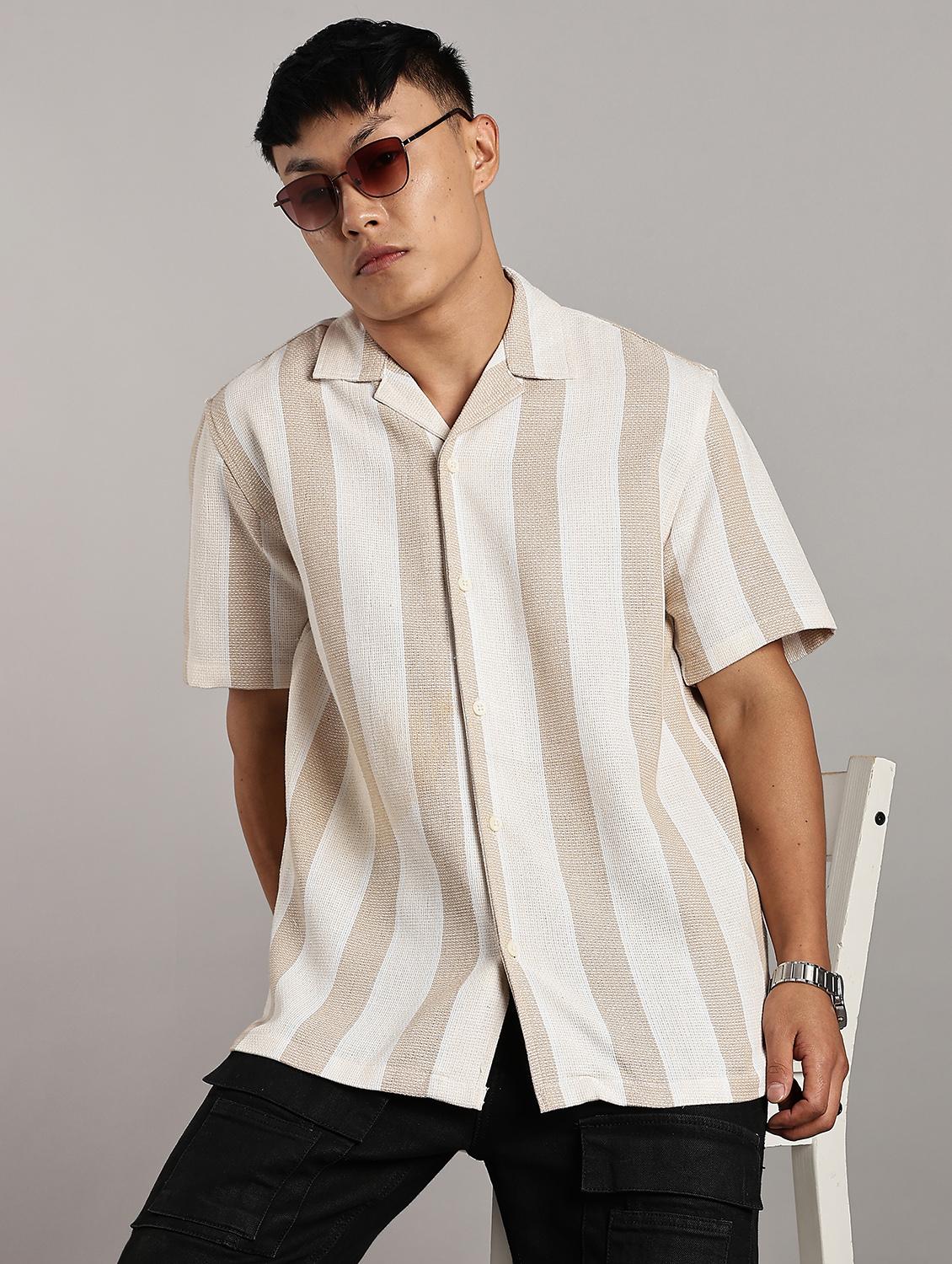 men striped short sleeve loose fit t-shirt