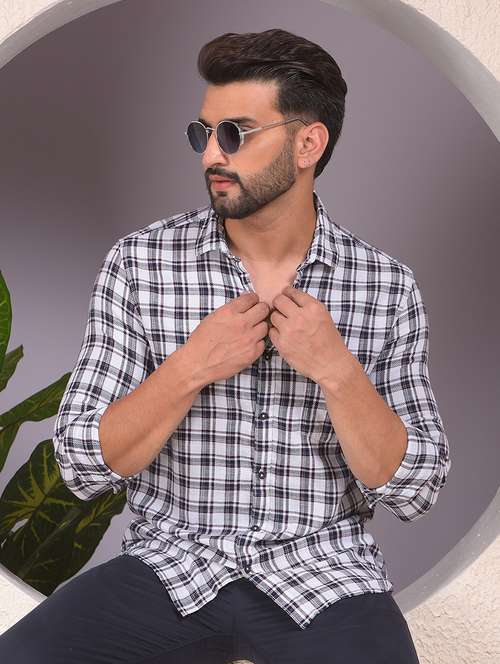 men checkered collared long sleeve regular fit shirt - 22053928 -  Standard Image - 0