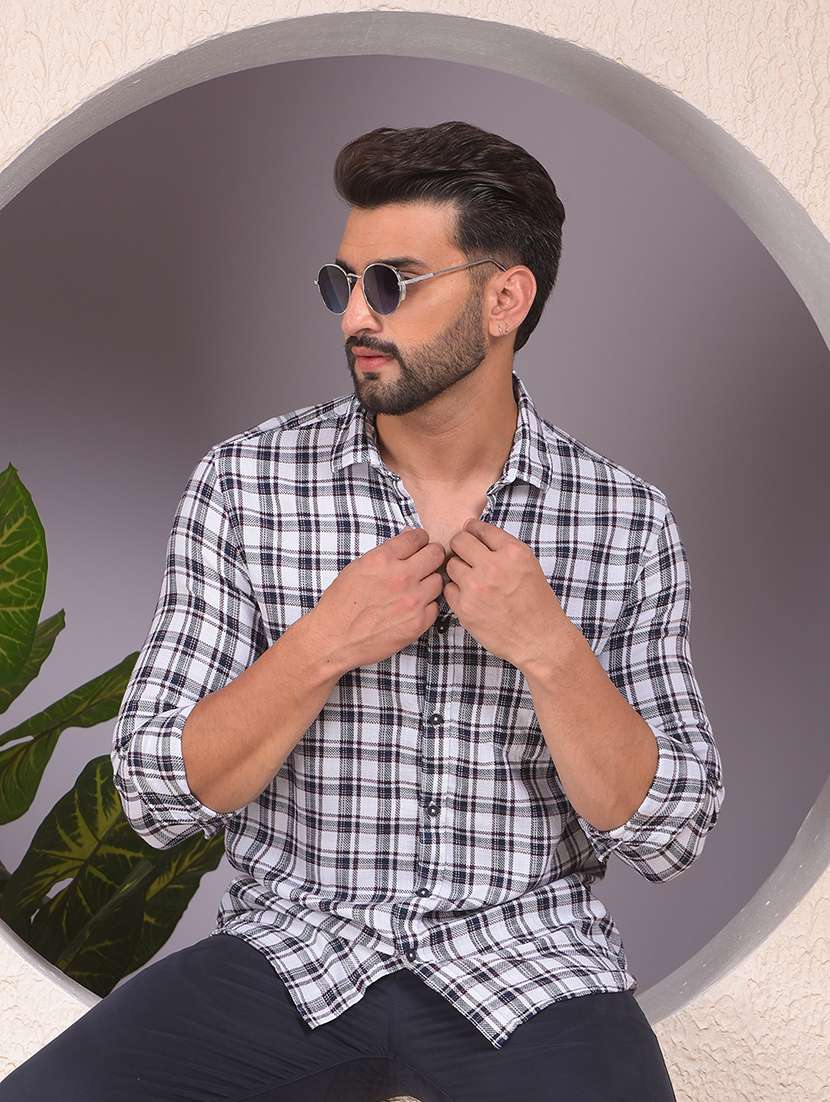 men checkered collared long sleeve regular fit shirt