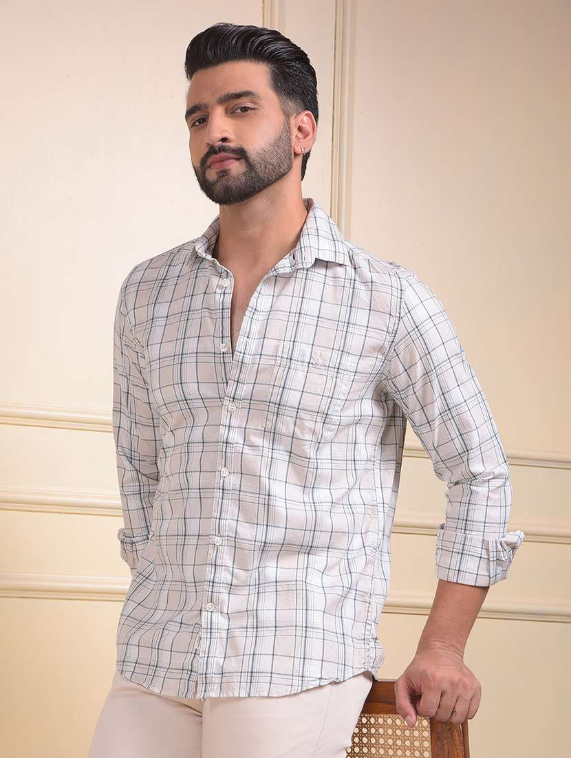 men checkered collared long sleeve regular fit shirt