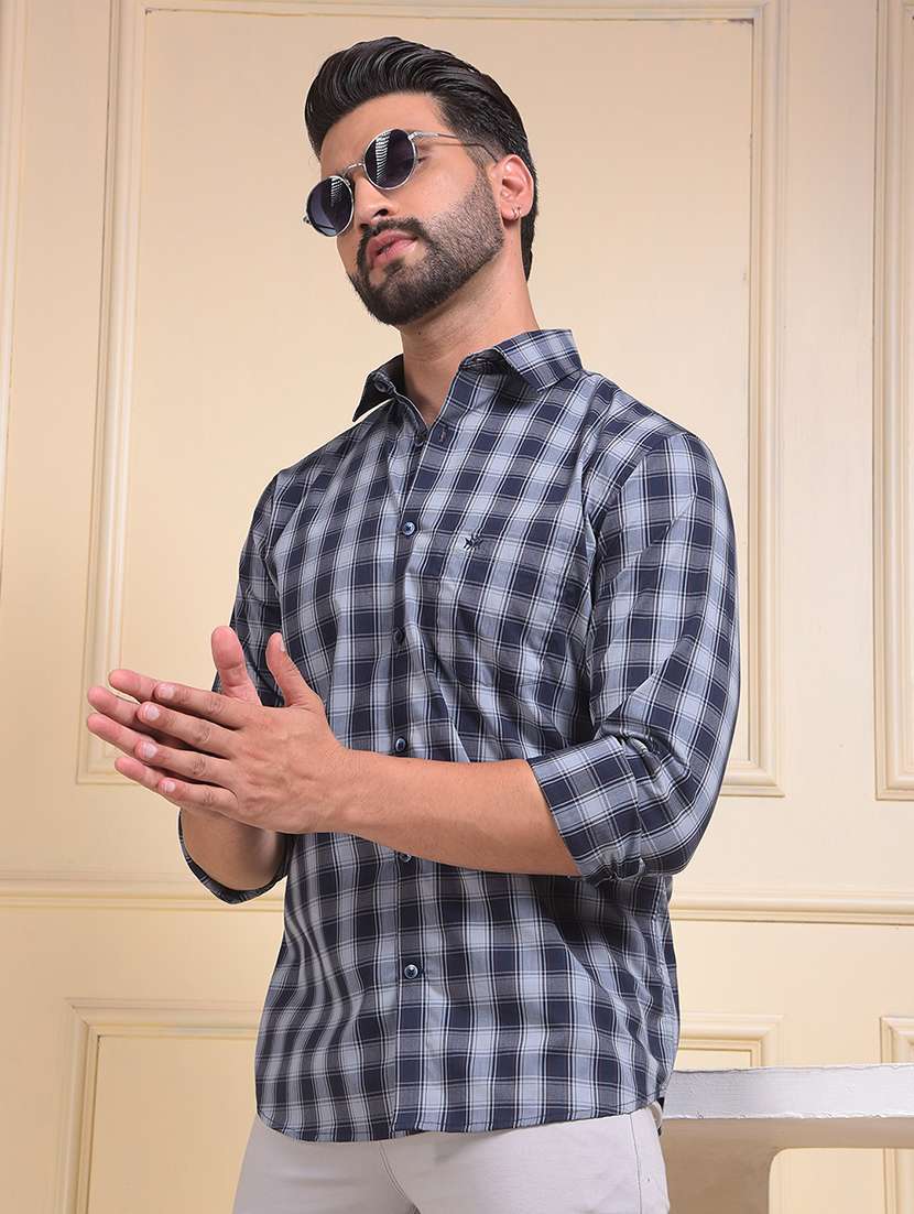 men checkered collared long sleeve regular fit shirt