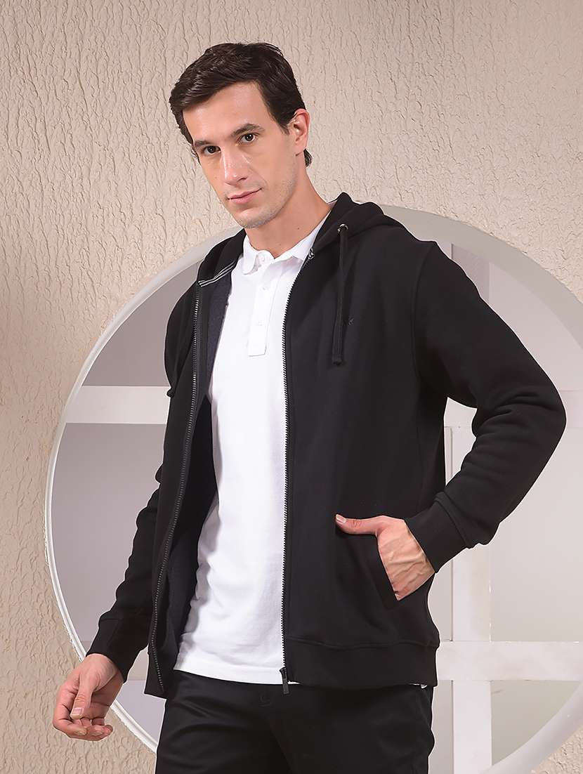 men solid long sleeve hooded sweatshirt
