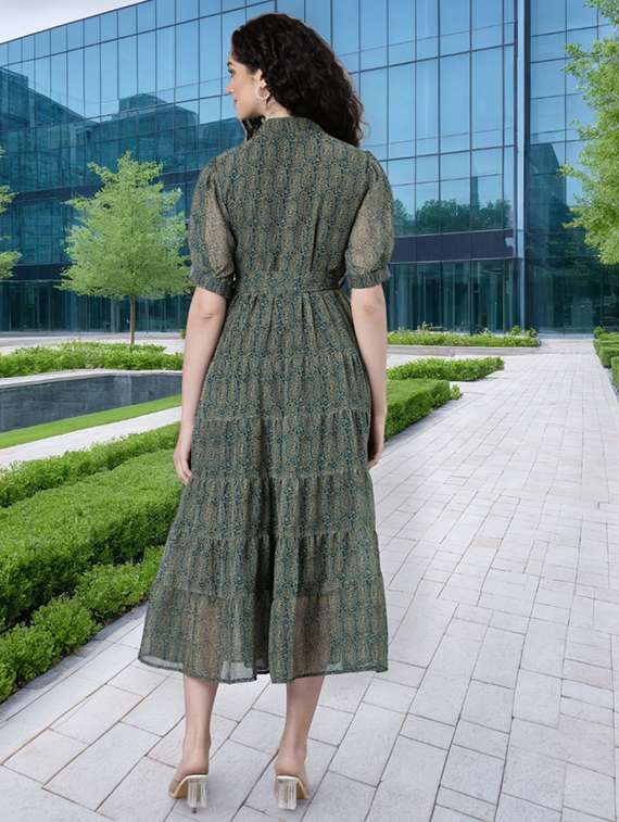 women printed puff sleeve tiered dress - 22053946 -  Standard Image - 3