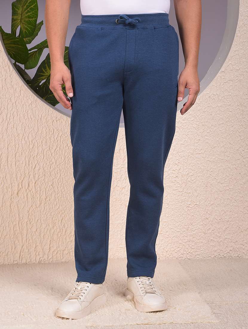 men solid mid rise full length track pant