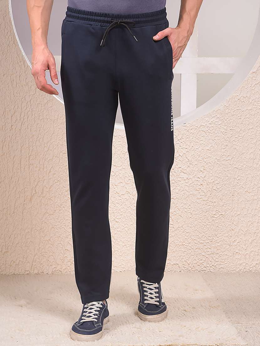 men solid mid rise full length track pant