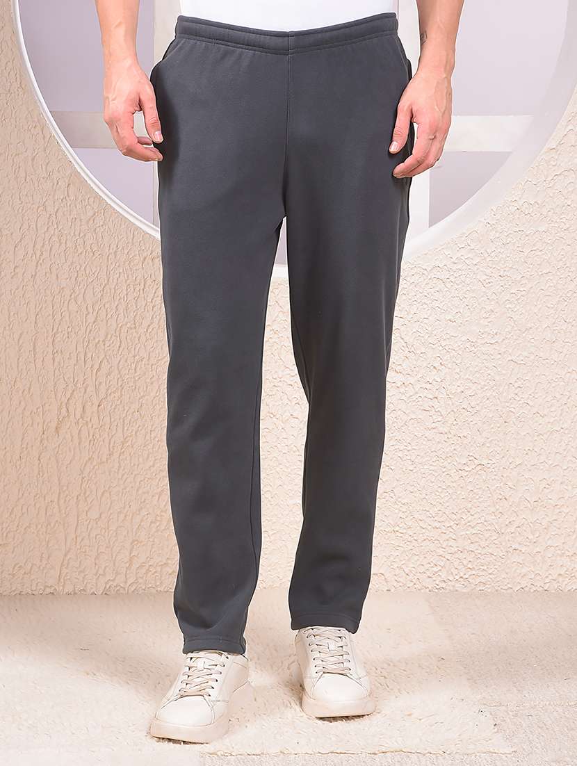 men solid mid rise full length track pant