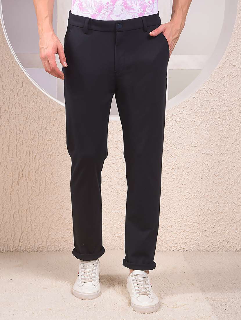 men solid mid rise flat front casual chinos 