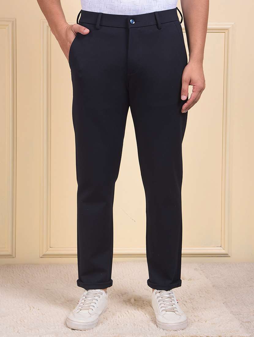 men solid mid rise flat front casual chinos 