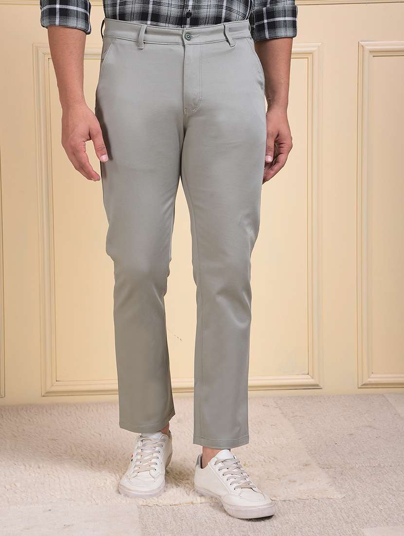 men solid mid rise flat front casual chinos 