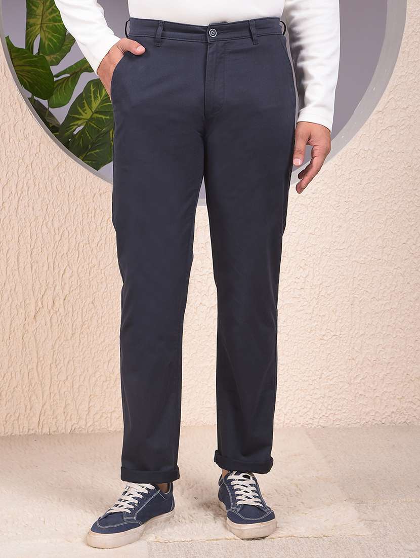 men solid mid rise flat front casual chinos 