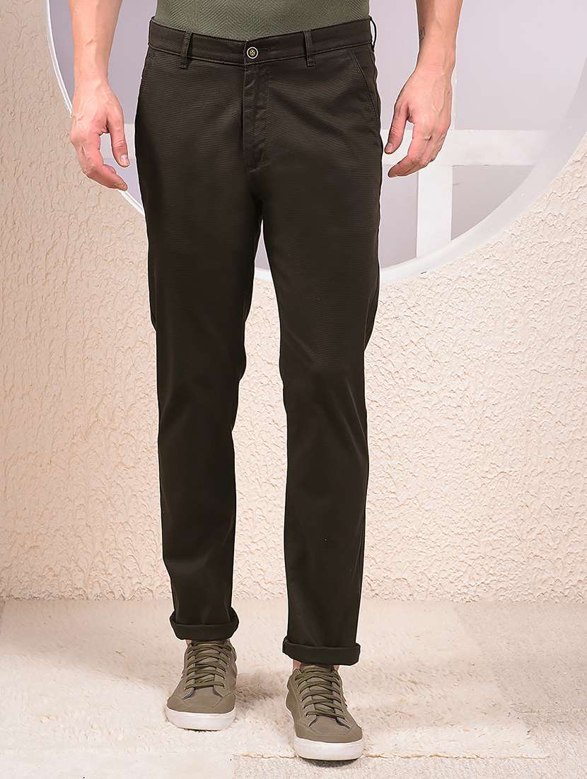 men solid mid rise flat front casual chinos 