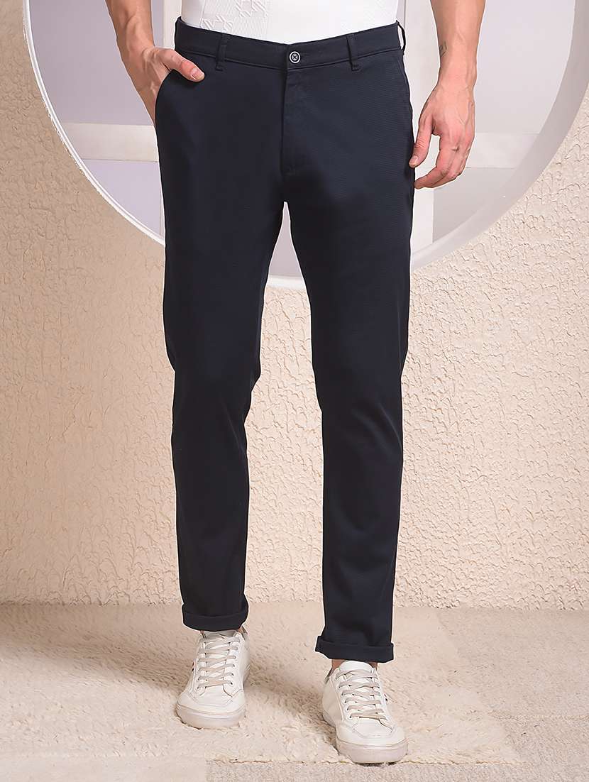 men solid mid rise flat front casual chinos 