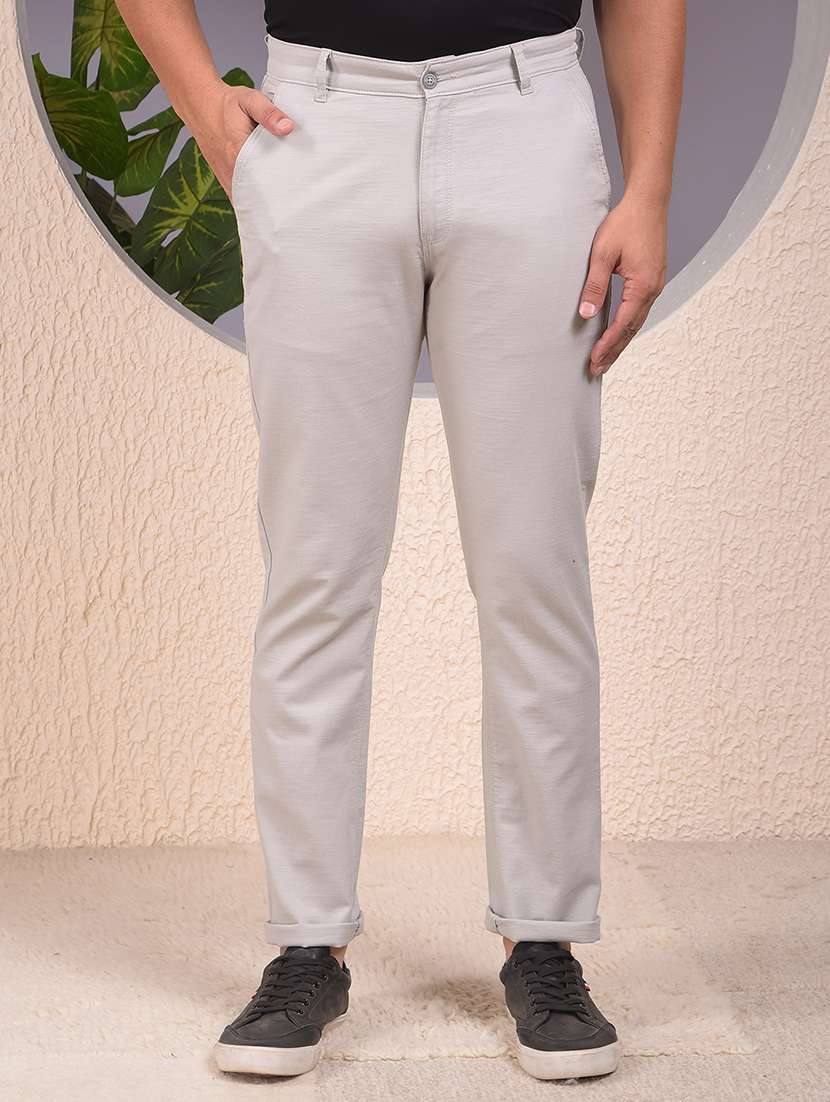 men solid mid rise flat front casual chinos 