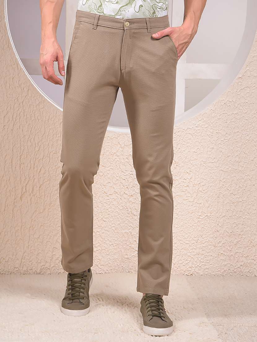 men solid mid rise flat front casual chinos 