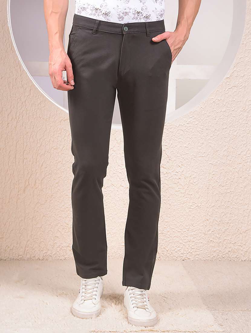 men solid mid rise flat front casual chinos - 22054024 - Zoom Image - 0