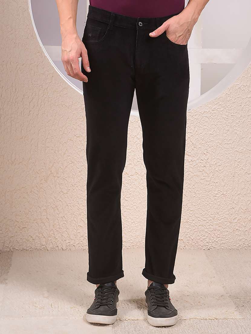 men solid mid rise flat front casual chinos 