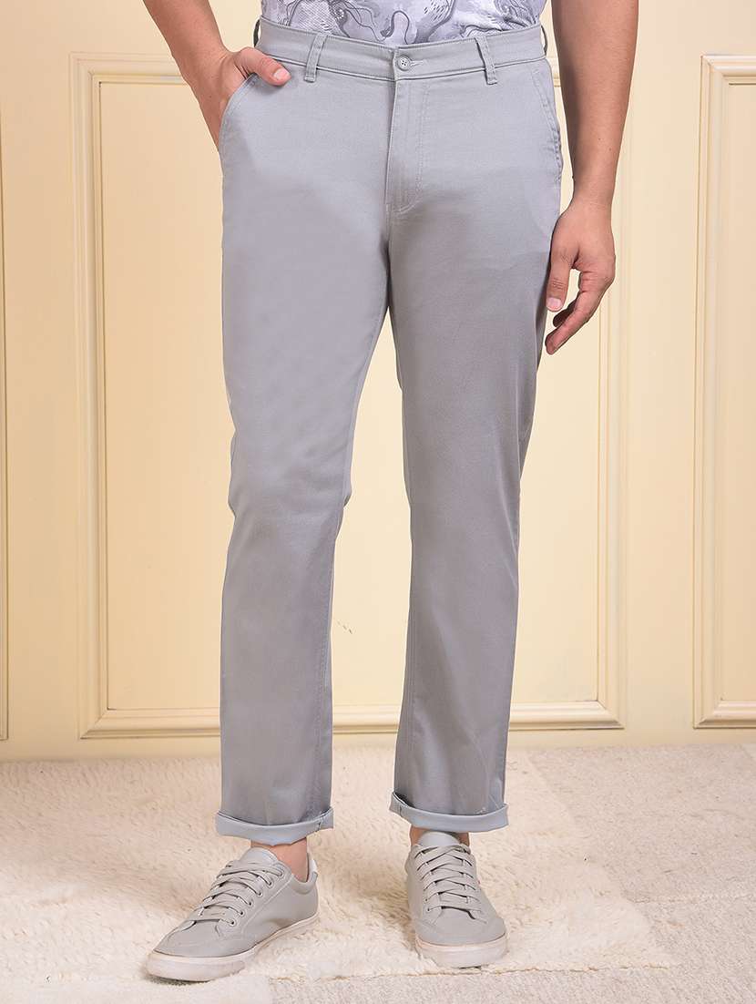 men solid mid rise flat front casual chinos 