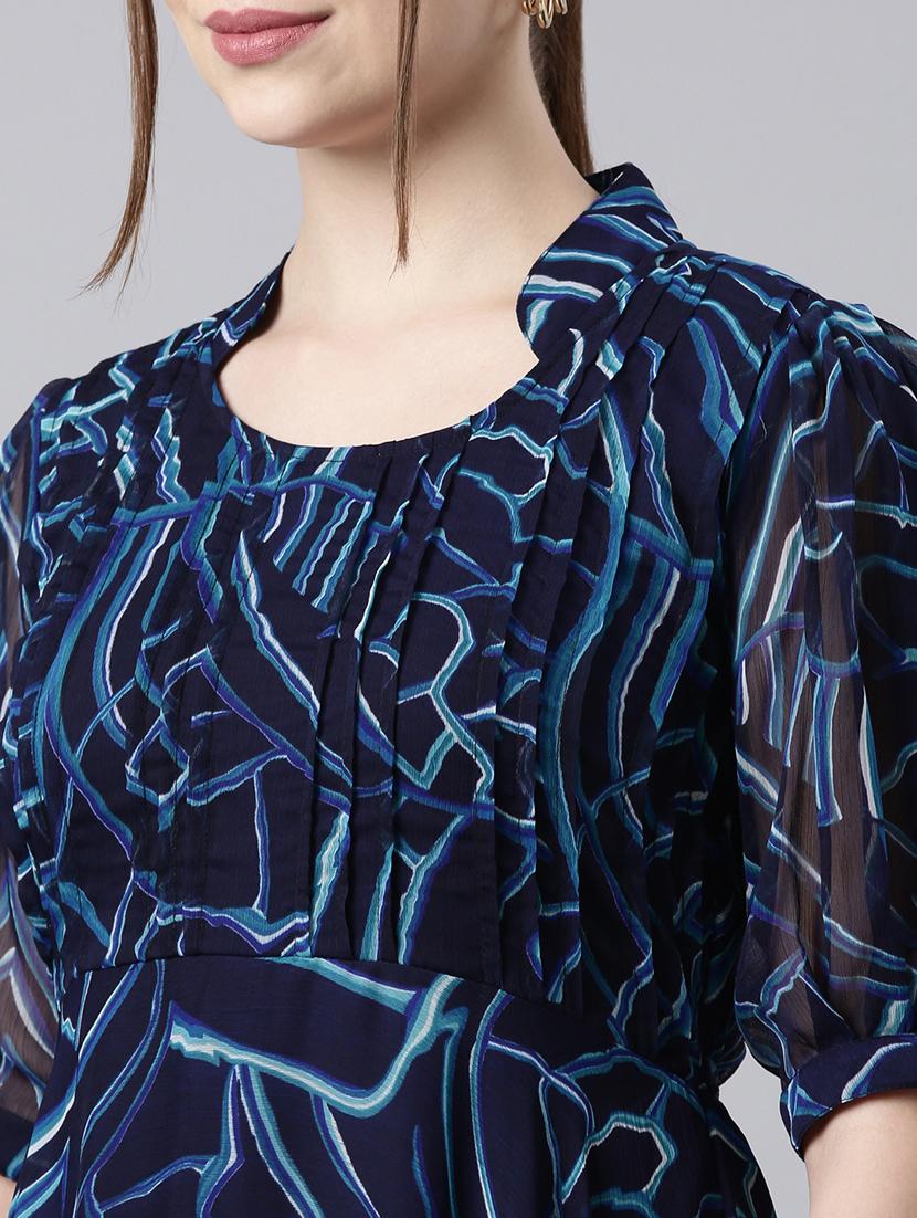 women printed puff sleeve asymmetric dress - 22054105 - Standard Image - 5