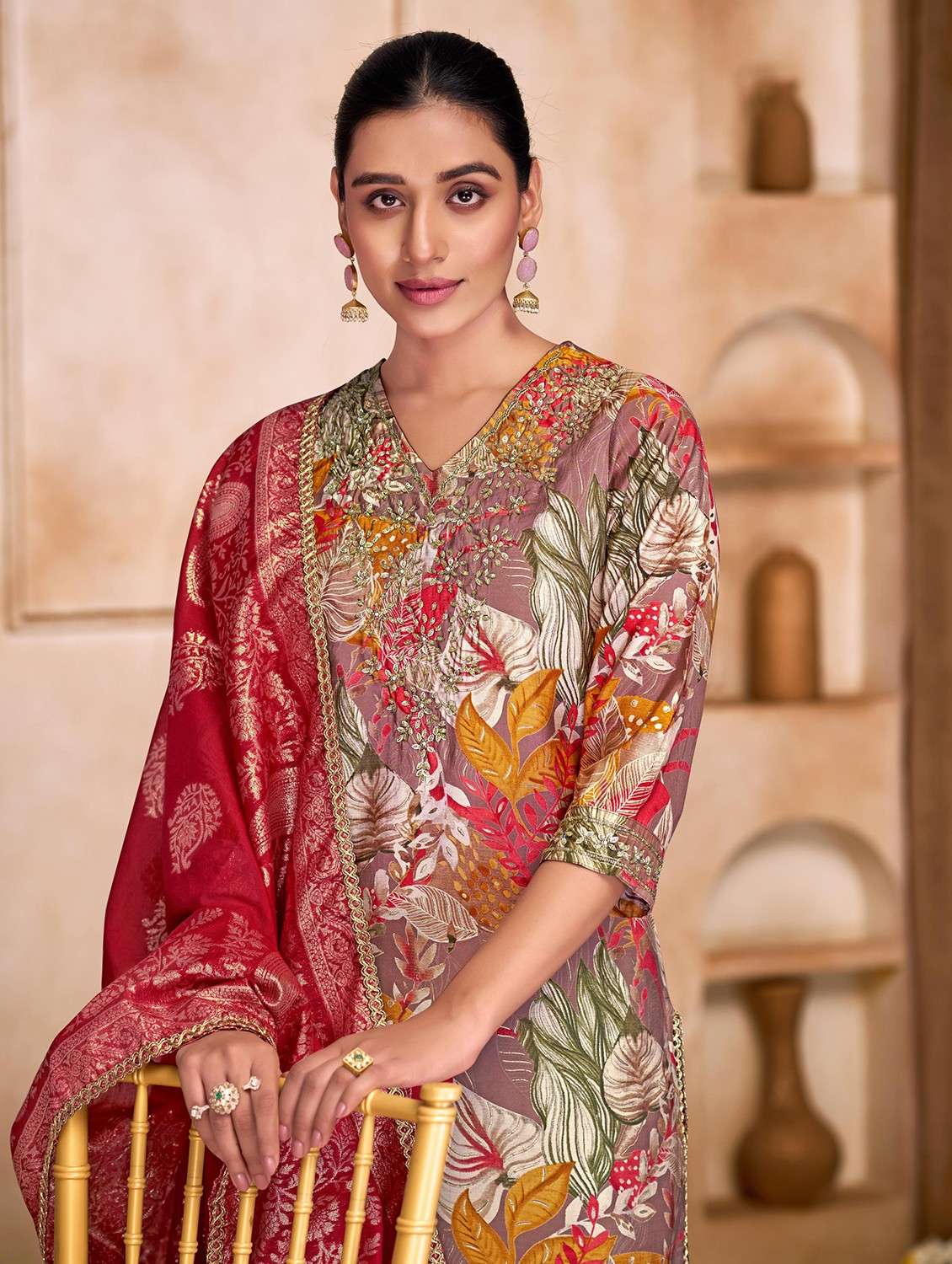 women floral three quarter sleeve kurta pant with dupatta set - 22054124 - Standard Image - 3