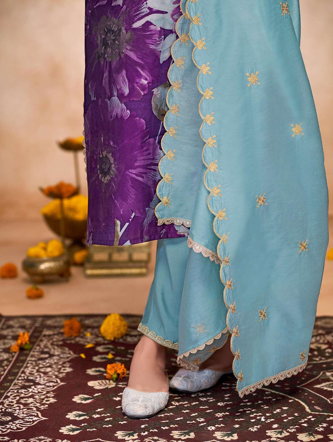 women floral three quarter sleeve kurta pant with dupatta set - 22054132 -  Standard Image - 5