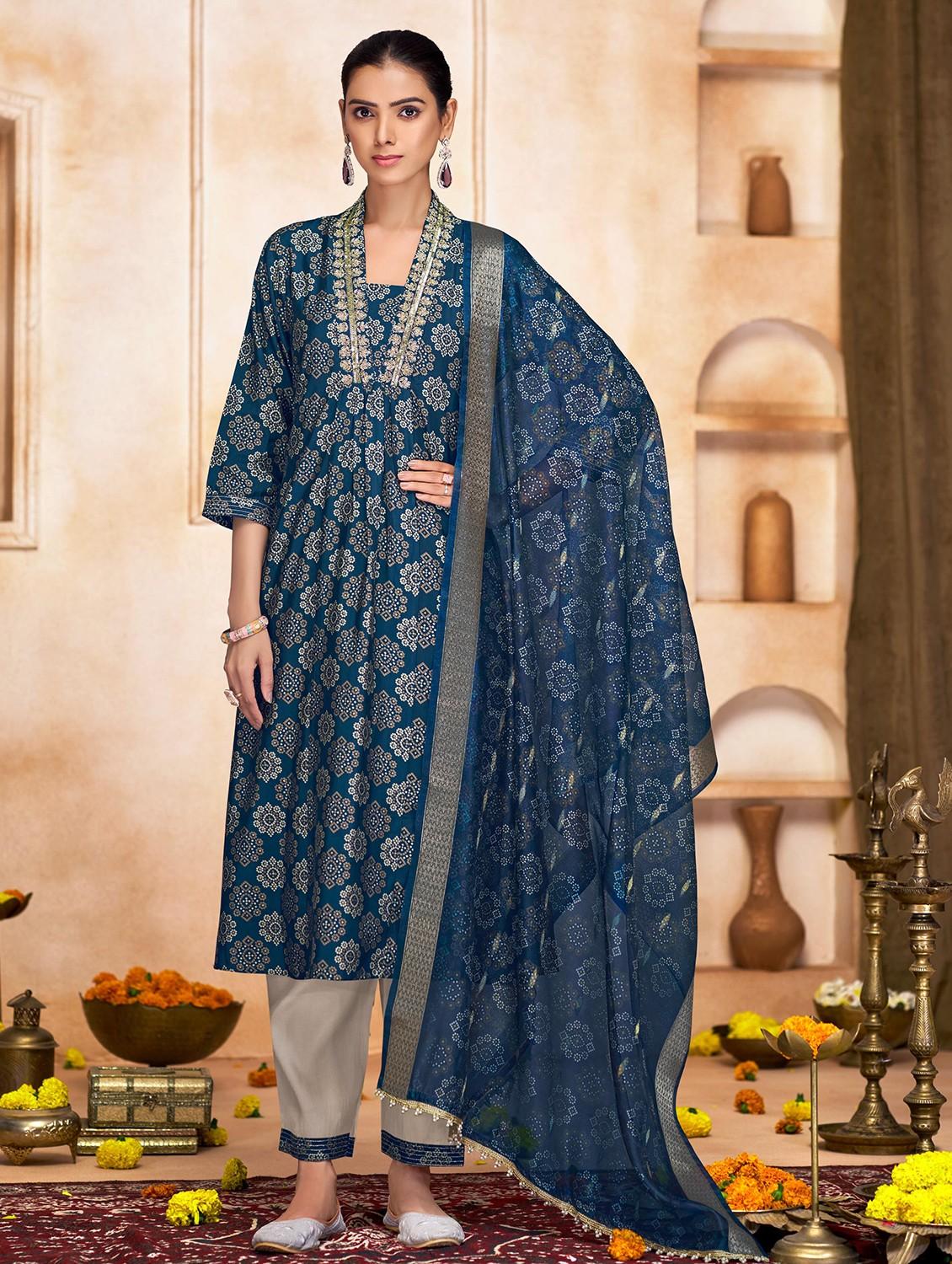 women three quarter sleeve kurta pant with dupatta set - 22054139 - Zoom Image - 0