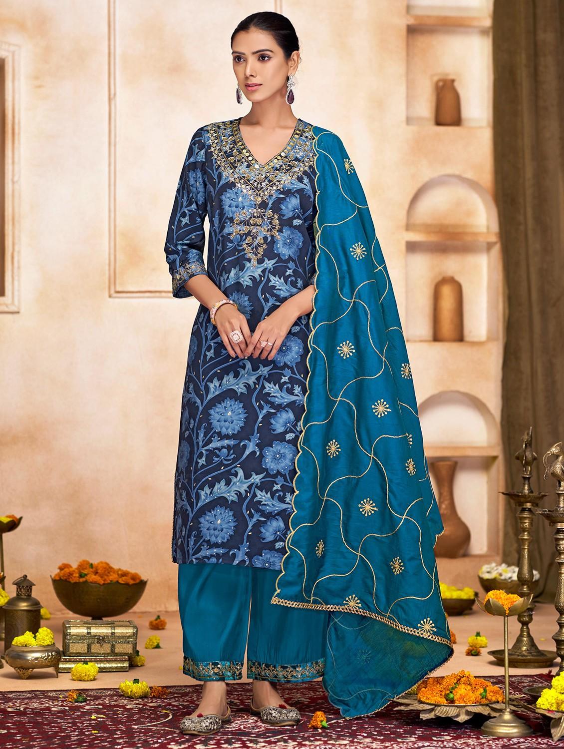 women three quarter sleeve kurta pant with dupatta set - 22054142 - Zoom Image - 0