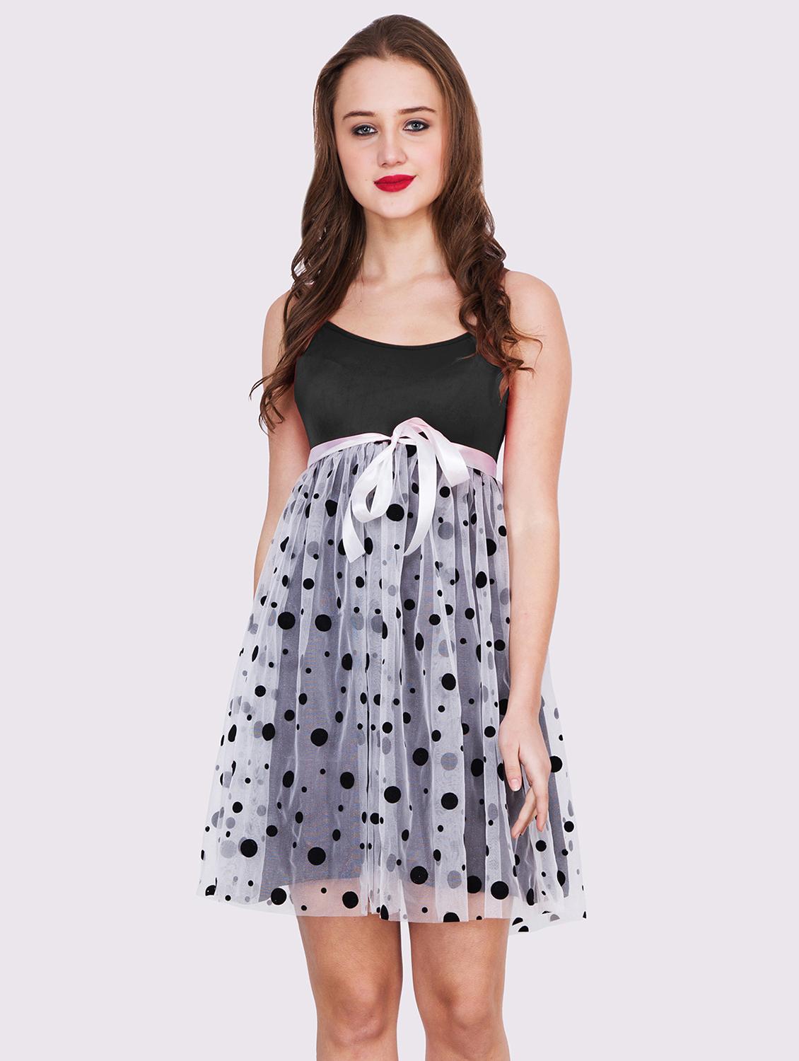 women polka doted shoulder strap fit & flare dress - 22054145 - Standard Image - 3