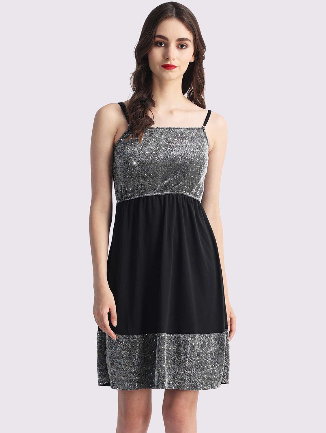 women emebllished shoulder strap fit & flare dress - 22054152 -  Standard Image - 3