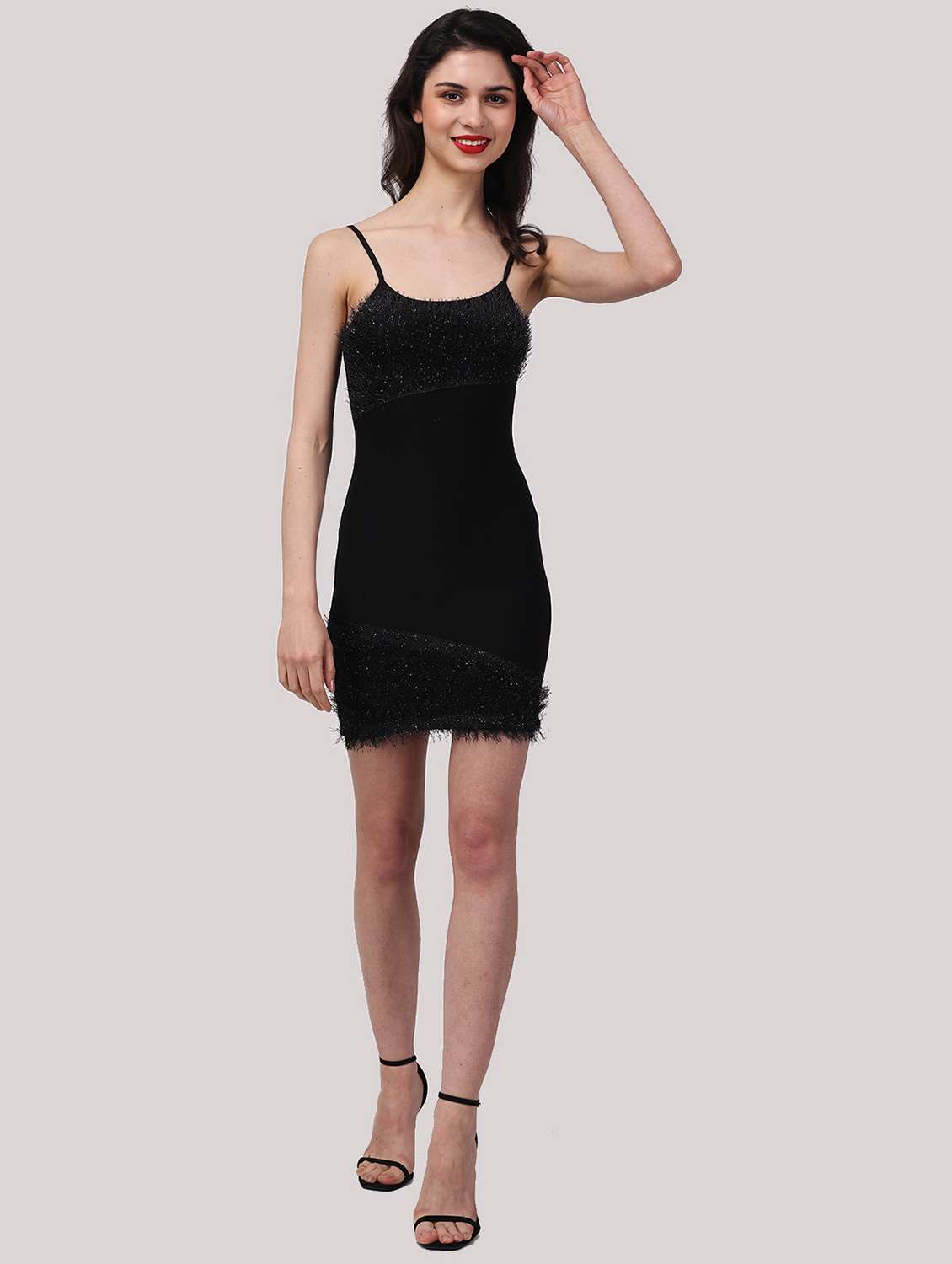 women self designed shoulder strap bodycon dress