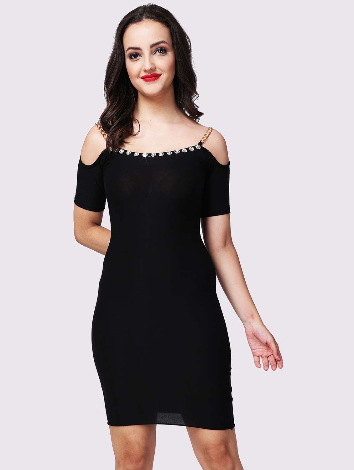 women cold shoulder shoulder strap bodycon dress - 22054167 -  Standard Image - 3