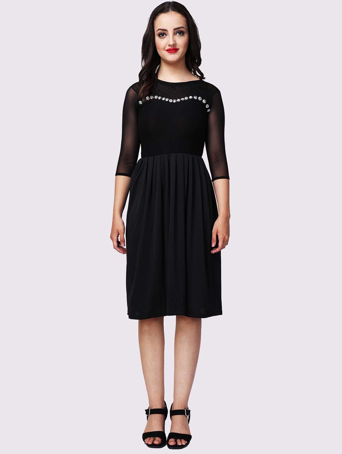women black emebllished fit & flare dress - 22054169 -  Zoom Image - 0