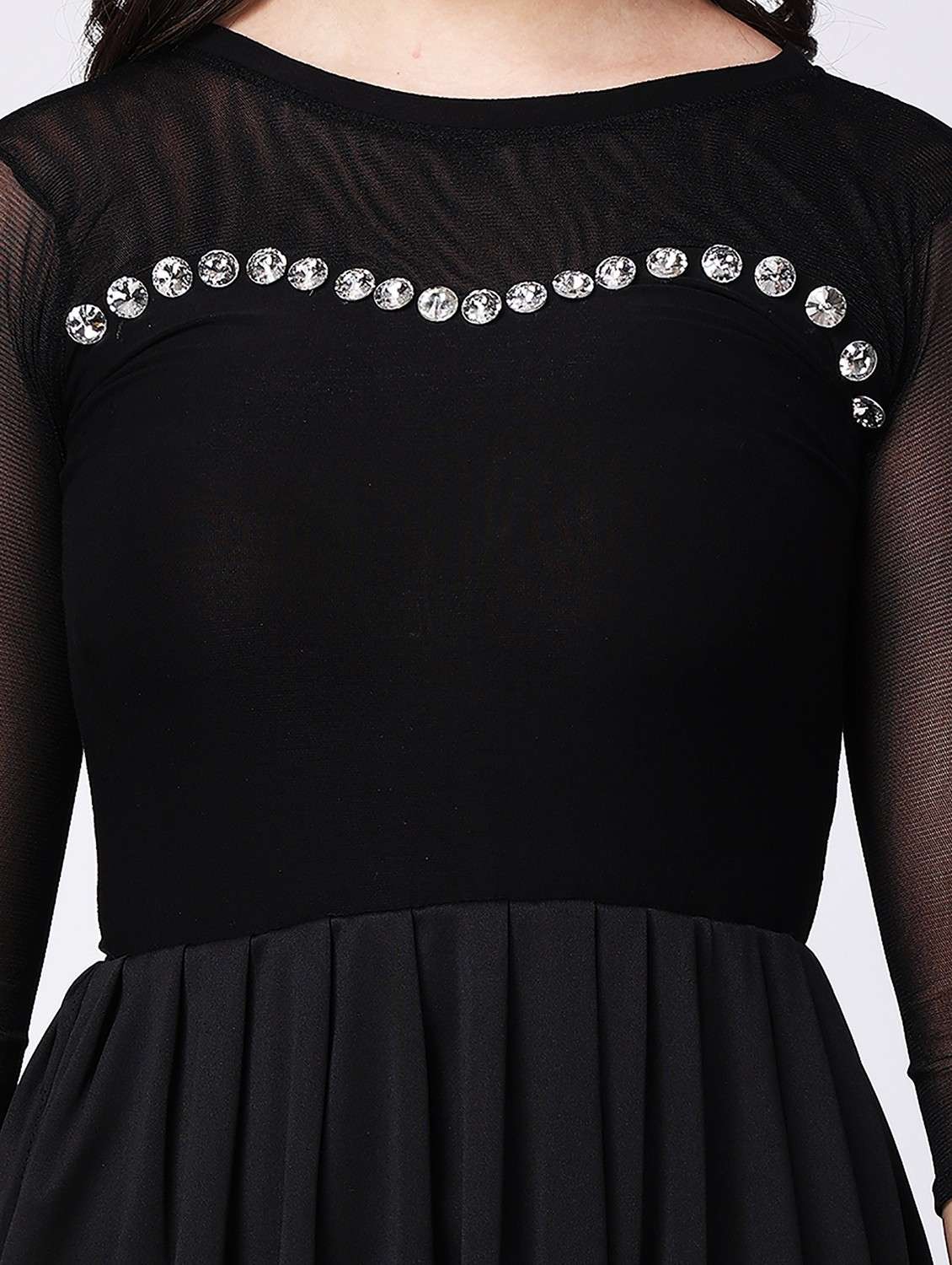 women black emebllished fit & flare dress - 22054169 - Standard Image - 3