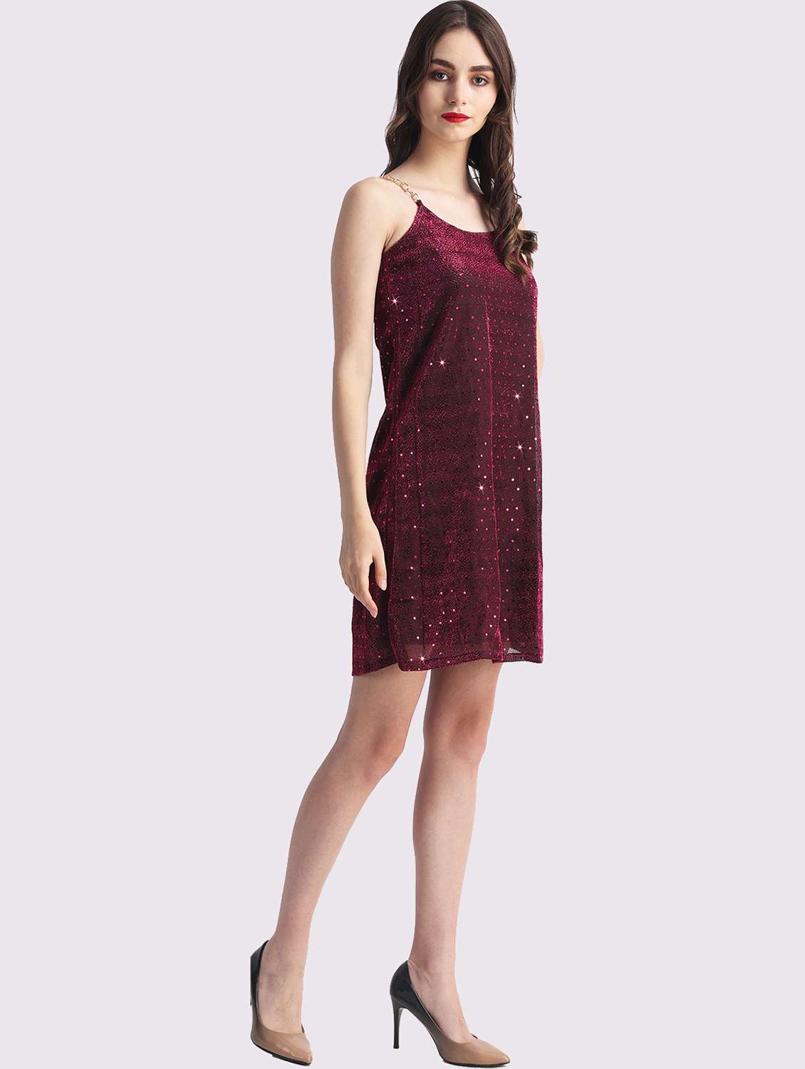 women sequined shoulder strapt a-line dress