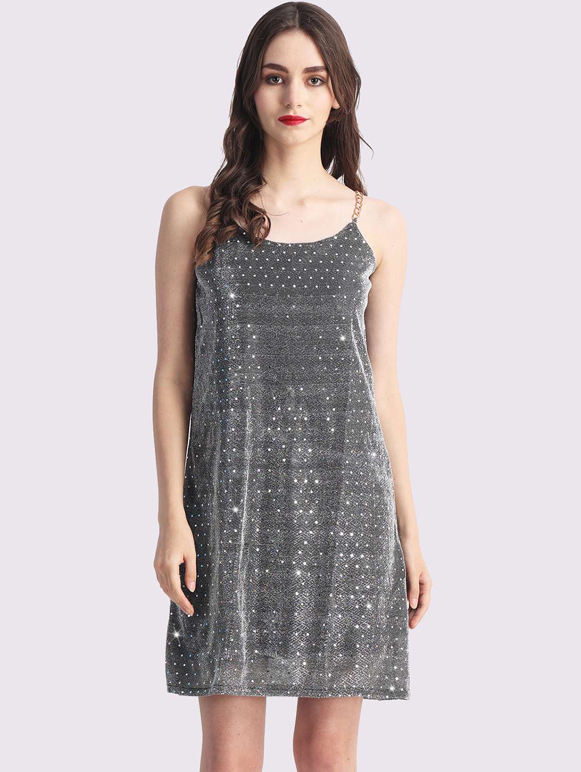 women sequined shoulder strap a-line dress - 22054171 -  Standard Image - 3