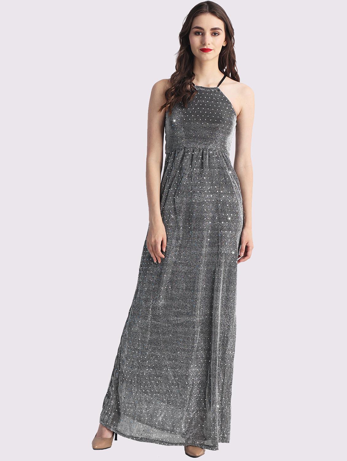 womengrey sequined shoulder strap a-line dress - 22054172 - Zoom Image - 0